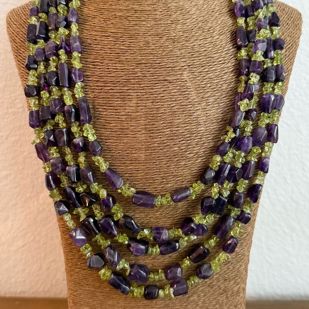 Jay King DTR Multi Strand Amethyst and  Peridot Sterling Silver Necklace